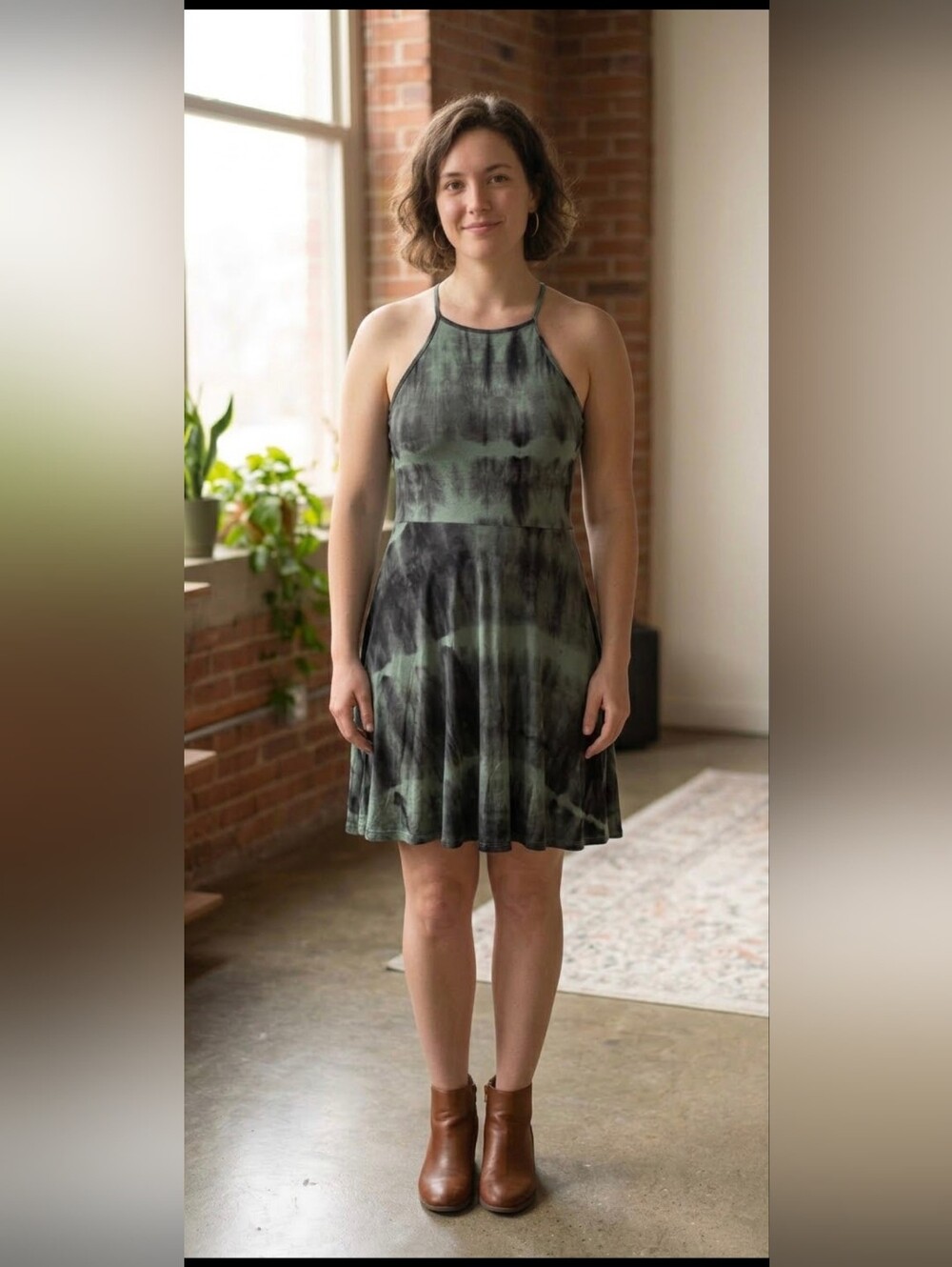 Bear Dance Green and Black Tie-Dye Halter Mini Dress